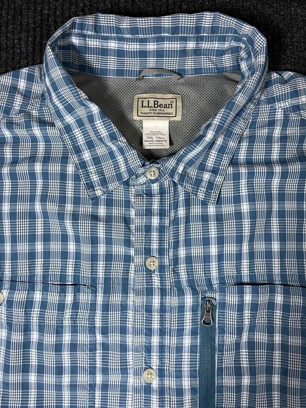 L.L. Bean Plaid Long Sleeve Button Up Shirt Size XXL Tall Blue White